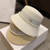 Nowe damskie kapelusze przeciwsłoneczne lato elegancka perła łuk słomkowy kapelusz moda składany kapelusz wioślarski czapka Holiday Audrey Hepburn kapelusz na plażę 6